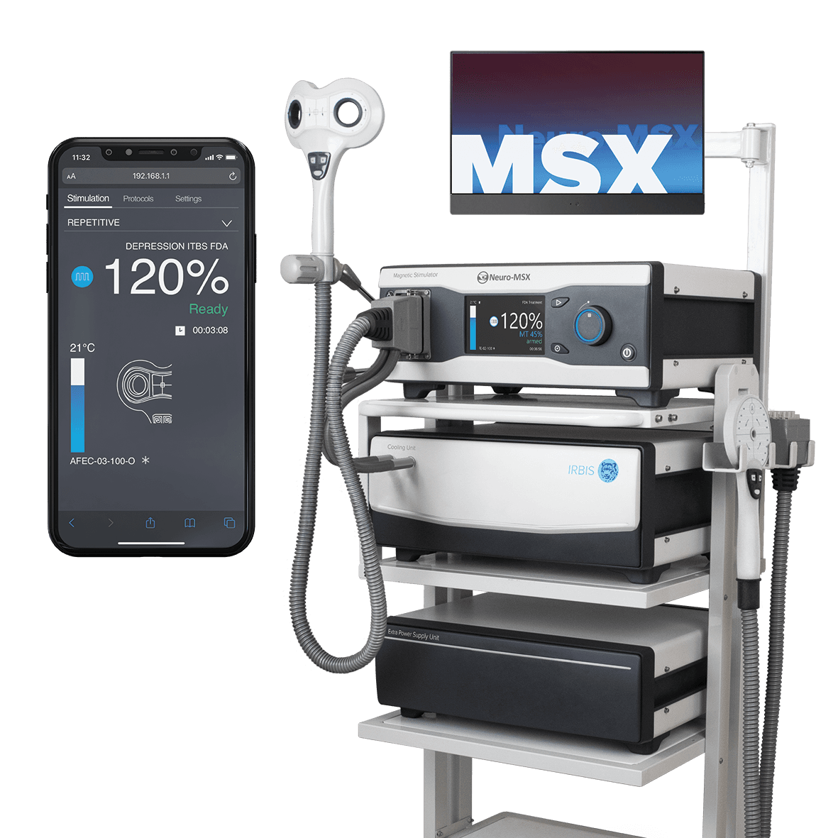 Transcranial magnetic stimulation device in clinical use